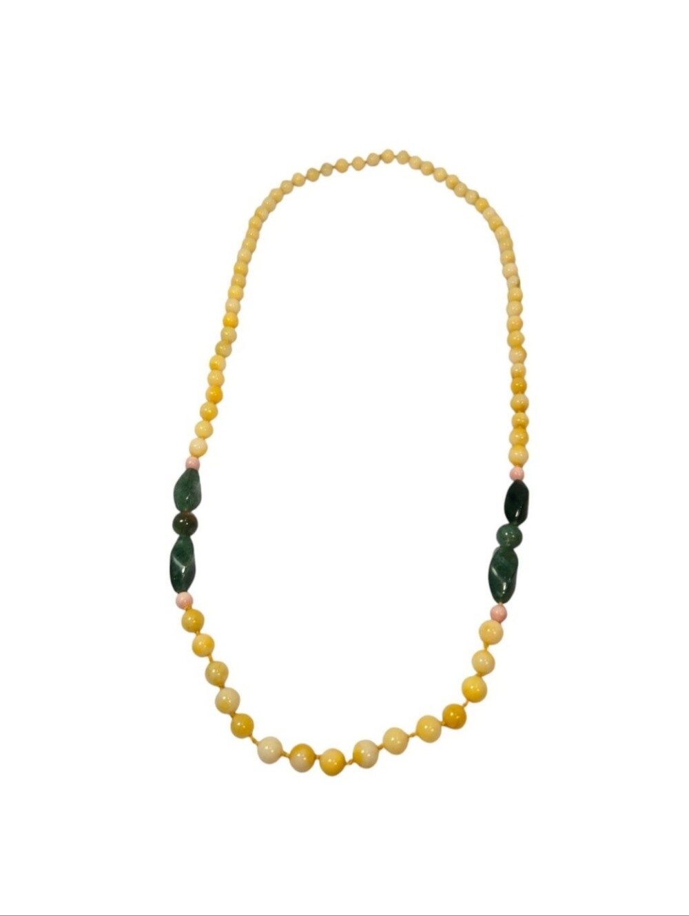 Vintage Beaded Necklace Yellow Green Beads Boho Retro Jewelry